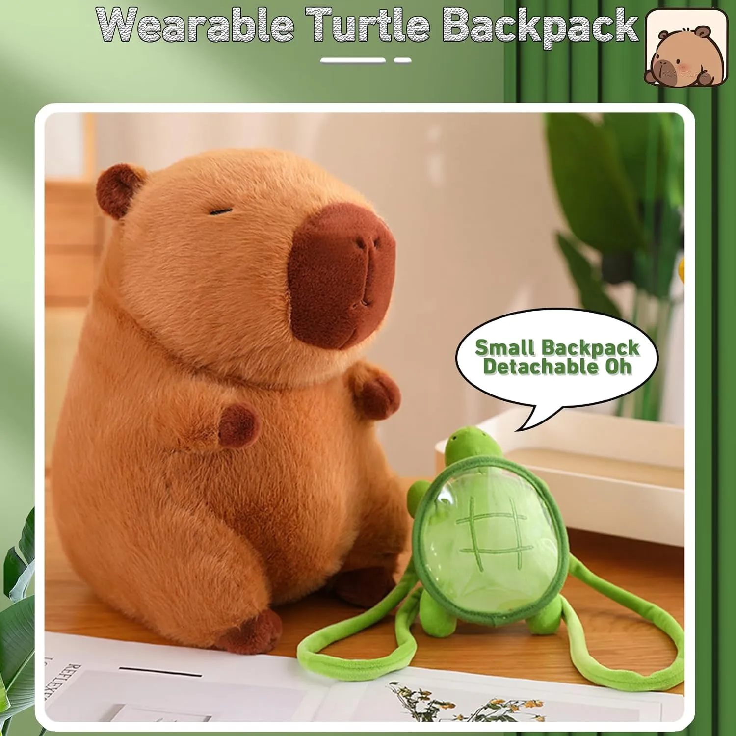 Cute Capybara Plush Kawaii Capybara Stuffed Animal with Turtle Backpack Capybara Plush Toy Capybara Doll Pillow Valentines Birthday Gift for Kids Boys Girls Adult 12 inch