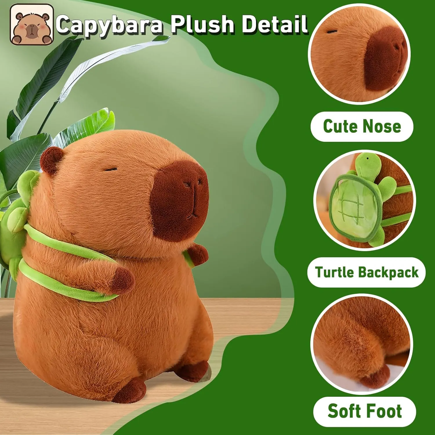 Cute Capybara Plush Kawaii Capybara Stuffed Animal with Turtle Backpack Capybara Plush Toy Capybara Doll Pillow Valentines Birthday Gift for Kids Boys Girls Adult 12 inch
