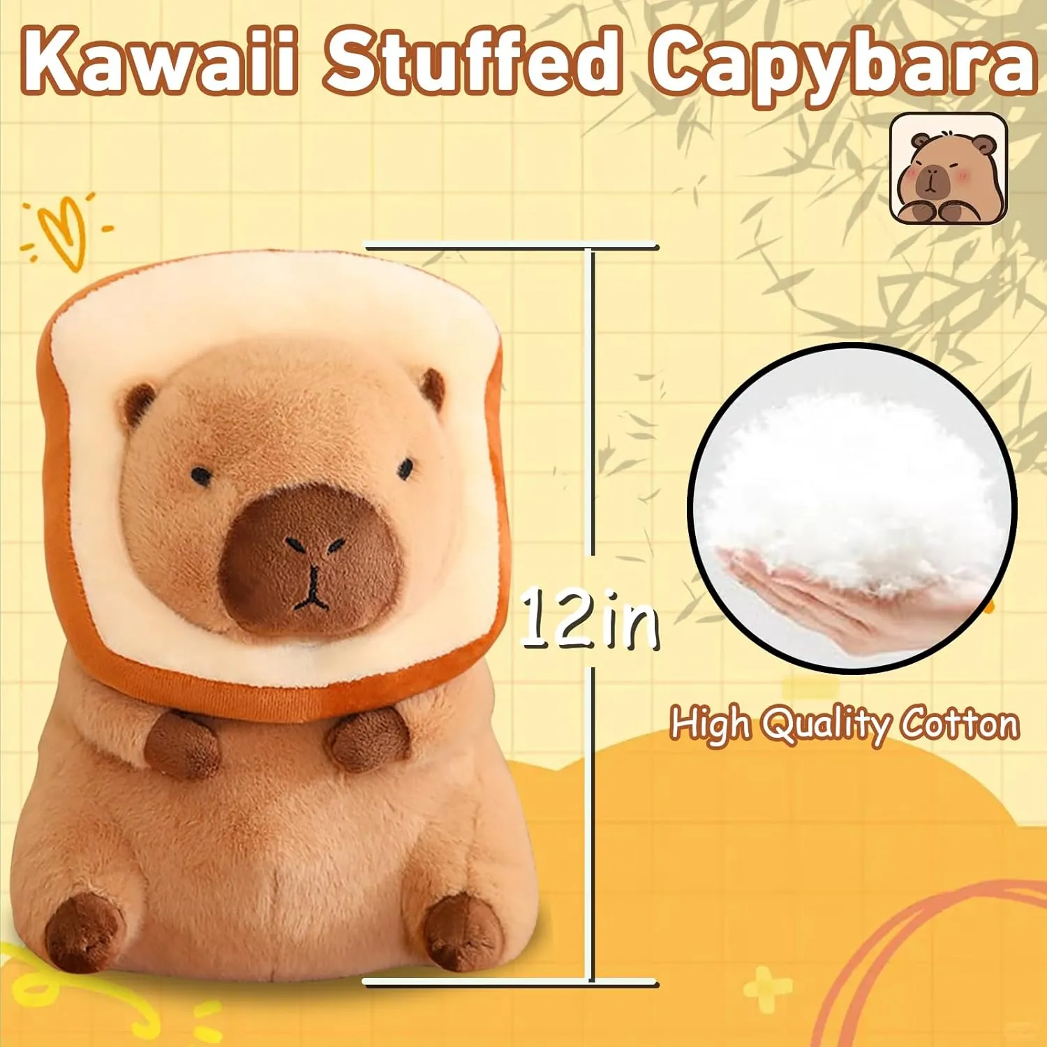 Cute Capybara Plush Soft Capybara Stuffed Animal with Bread Kawaii Capybara Doll Pillow Capybara Plushie Gifts for Kids Boys Girls 12 inch