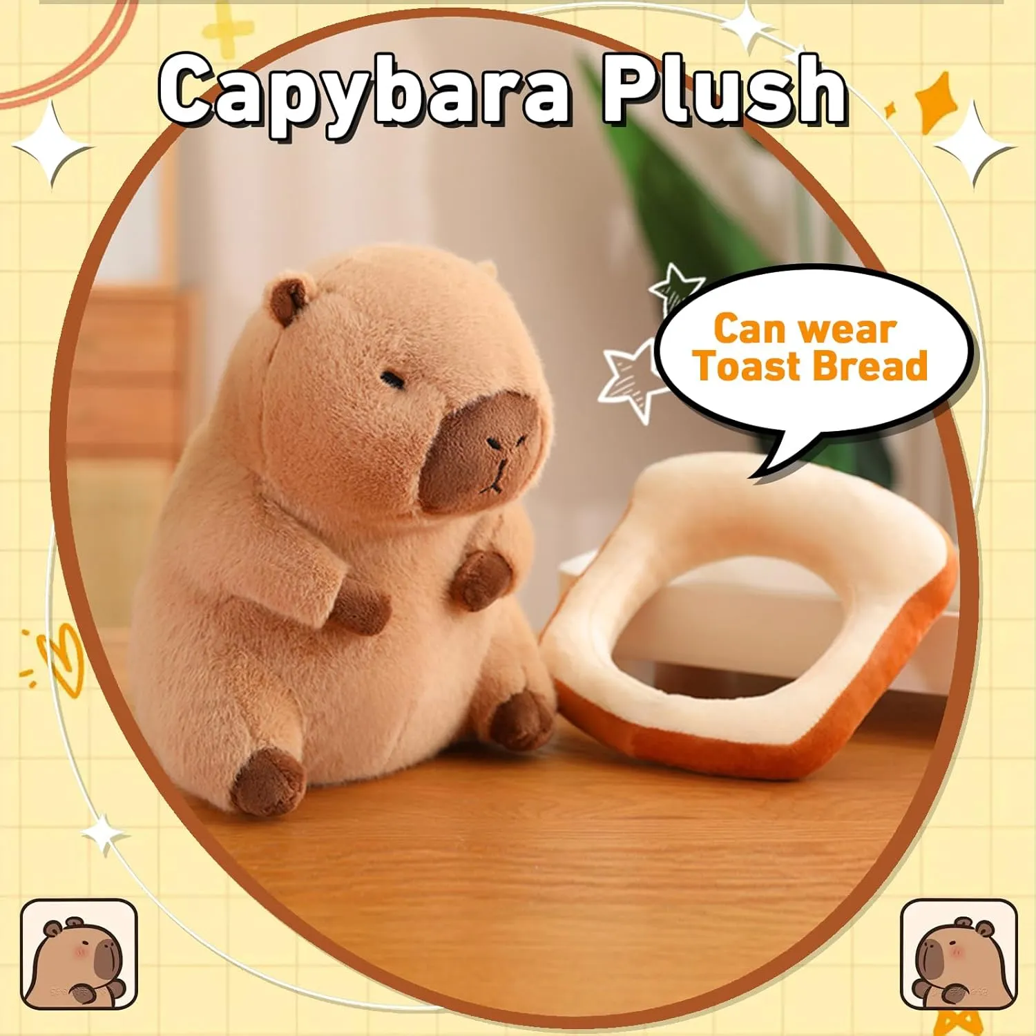 Cute Capybara Plush Soft Capybara Stuffed Animal with Bread Kawaii Capybara Doll Pillow Capybara Plushie Gifts for Kids Boys Girls 12 inch