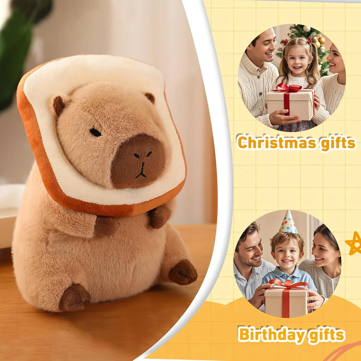 Cute Capybara Plush Soft Capybara Stuffed Animal with Bread Kawaii Capybara Doll Pillow Capybara Plushie Gifts for Kids Boys Girls 12 inch