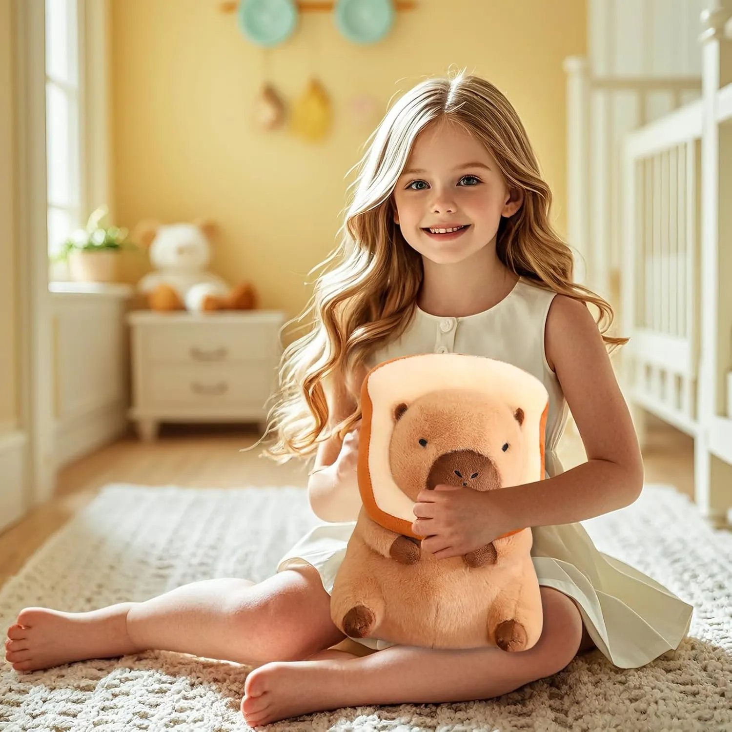 Cute Capybara Plush Soft Capybara Stuffed Animal with Bread Kawaii Capybara Doll Pillow Capybara Plushie Gifts for Kids Boys Girls 12 inch