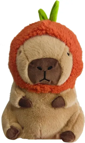 Cute Capybara Stuffed Animals with Wearable Toast headsetwear Capybara, Gifts for Kids(Orange hat,15.8 in)