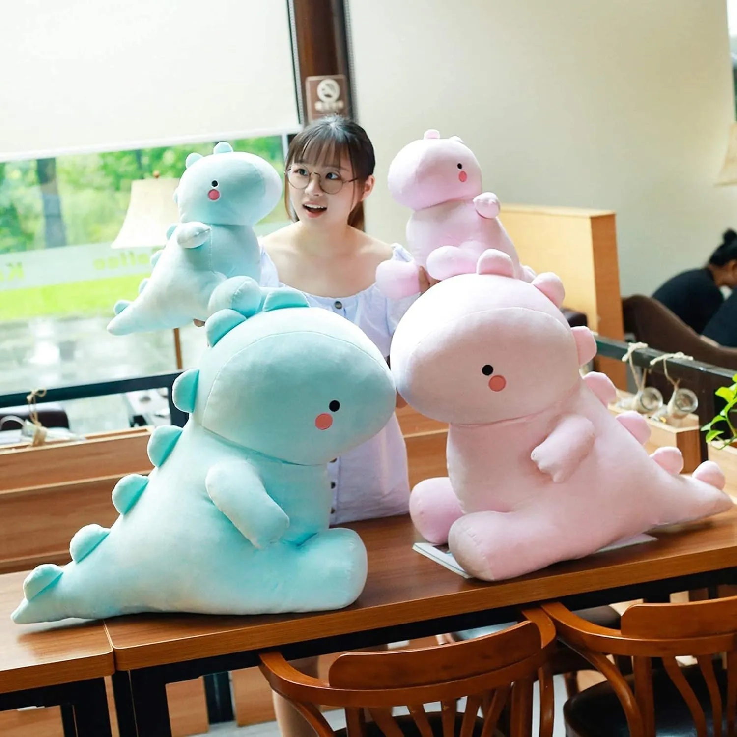 Cute Dinosaur Plush Toys, Fat Dinosaur Stuffed Dolls, Soft Animal Dino Plushie, Birthday Gifts for Kids Girls Boys Blue 12 inch