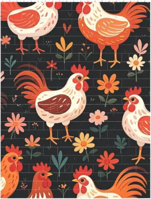 Cute Rooster Chickens Building Block Puzzle Personalized Building Bricks for Adults Block Puzzle Building DIY Brick Block Puzzles Valentine's Day Gifts for Home Decor Brick Puzzle