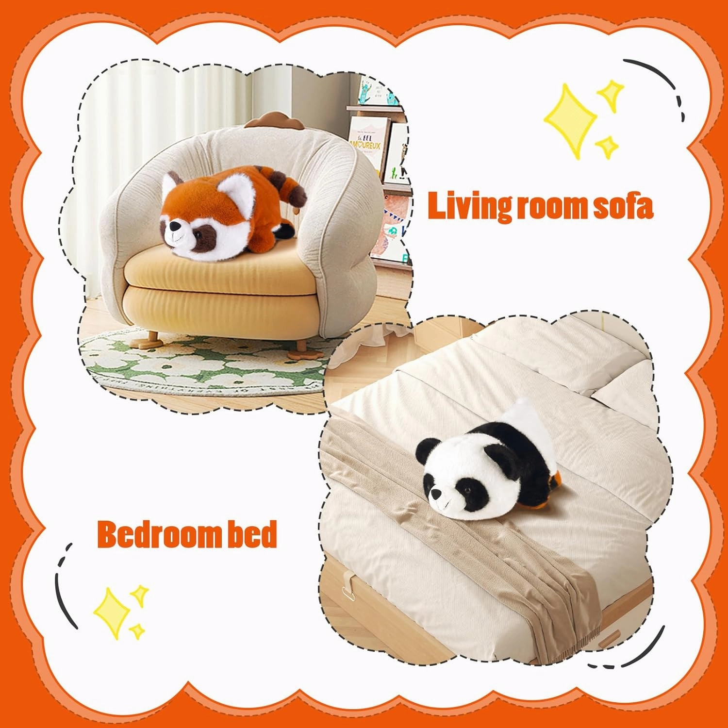 Cute Red Panda & Panda Plush Toy,Convertible Forms Stuffed Animal Plushie Christmas Birthday Gift for Baby Girl Boy Adult Kid (M)