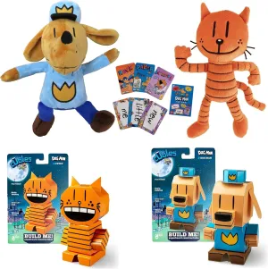 Dav Pilkey Dog Man Hero Gift Set Includes Officially Licensed Plush Book Characters, Cubles DogMan and Petey STEM Paper Craft Collectibles, and Flash Cards (Medium Dog Man Cuble Set)