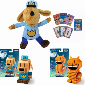 Dav Pilkey Dog Man Hero Gift Set Includes MerryMakers Plush Book Character, Cubles DogMan and Petey STEM Paper Craft Collectibles, and Flash Cards Rock Paper Scissors Game (Small Dog Man Cuble Set)