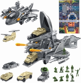 deAO Military Toy Set, Airplane,Army Toys for Boys, Army Fighter Jet with 8 Vehicles, 10 Soldier Army Men Action Figures,Tanks,Great Gift for 3-6 Boys