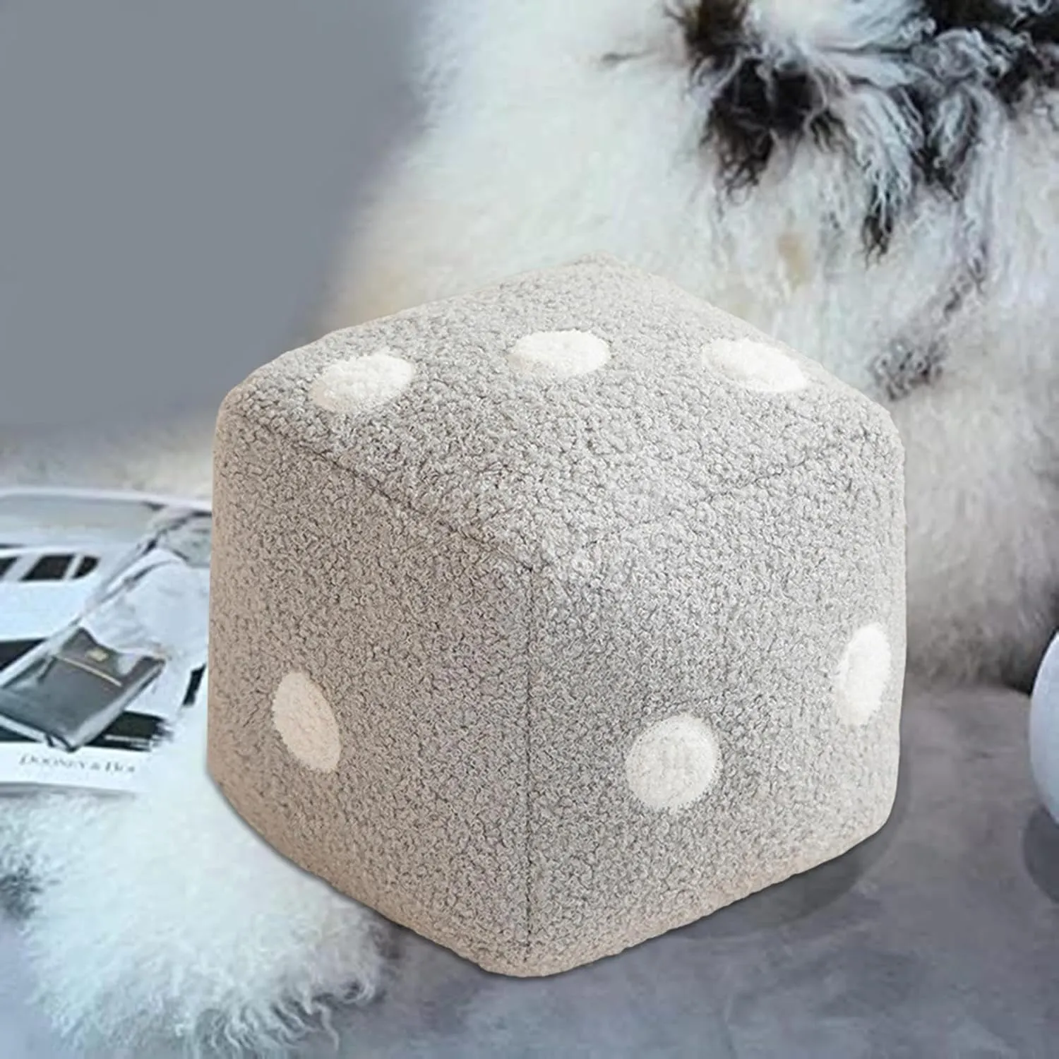 Dice Plush Pillow Creative Funny Simulation Dice Plush Pillow Dice Cubic Throw Pillow Dice Cube Plush Pendant Dice Stuffed Soft Sofa Back Cushion for Couch Bedroom Living Room Car Decor (Grey)