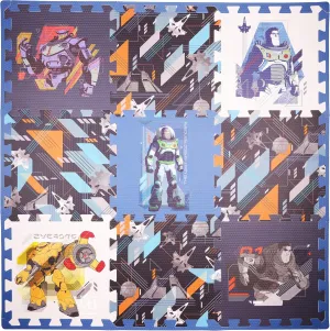 Disney Pixar Lightyear Kids Foam Mat, Interlocking Puzzle Non Slip and Non Toxic Exercise Play Mat Flooring Tiles, Blue, 36 x 36 Inches, 9 Tiles