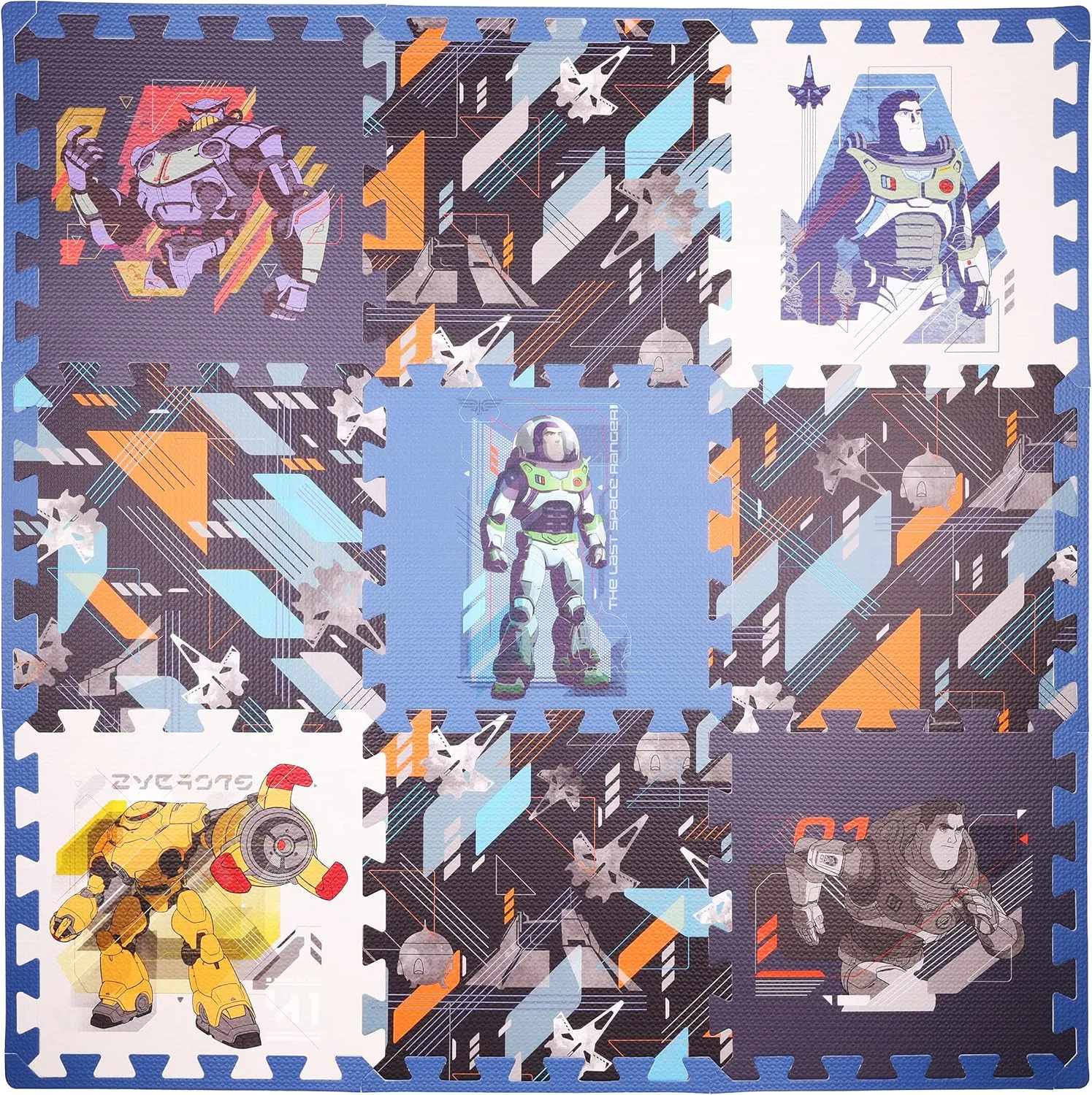 Disney Pixar Lightyear Kids Foam Mat, Interlocking Puzzle Non Slip and Non Toxic Exercise Play Mat Flooring Tiles, Blue, 36 x 36 Inches, 9 Tiles