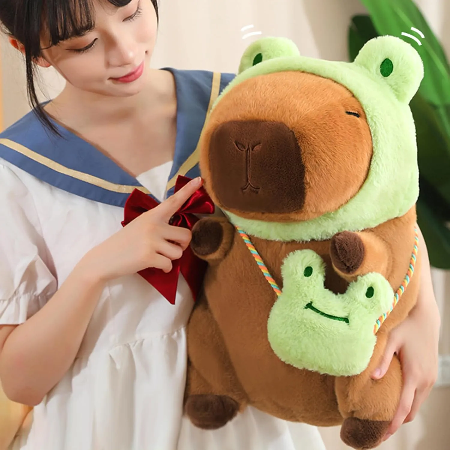 Ditucu Capybara Plush with Frog Hat & Mini Bag 9.8 inch Cute Capibara Stuffed Animal Soft Plushies Toys Gifts for Kids Adults Brown