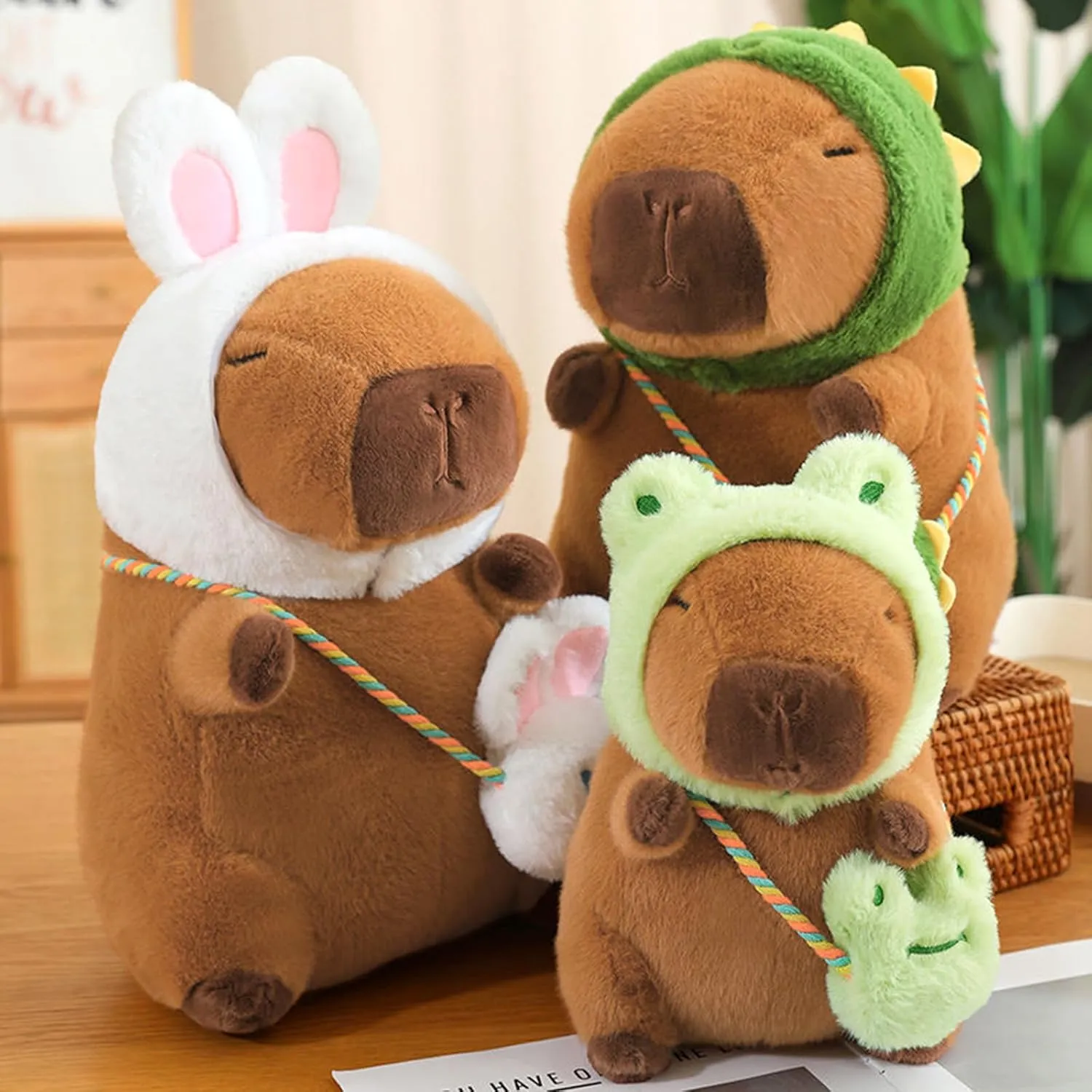 Ditucu Capybara Plush with Frog Hat & Mini Bag 9.8 inch Cute Capibara Stuffed Animal Soft Plushies Toys Gifts for Kids Adults Brown