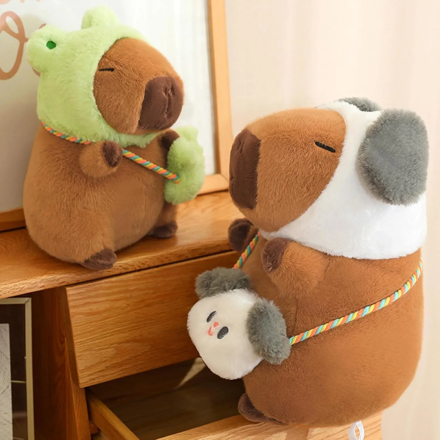 Ditucu Capybara Plush with Frog Hat & Mini Bag 9.8 inch Cute Capibara Stuffed Animal Soft Plushies Toys Gifts for Kids Adults Brown