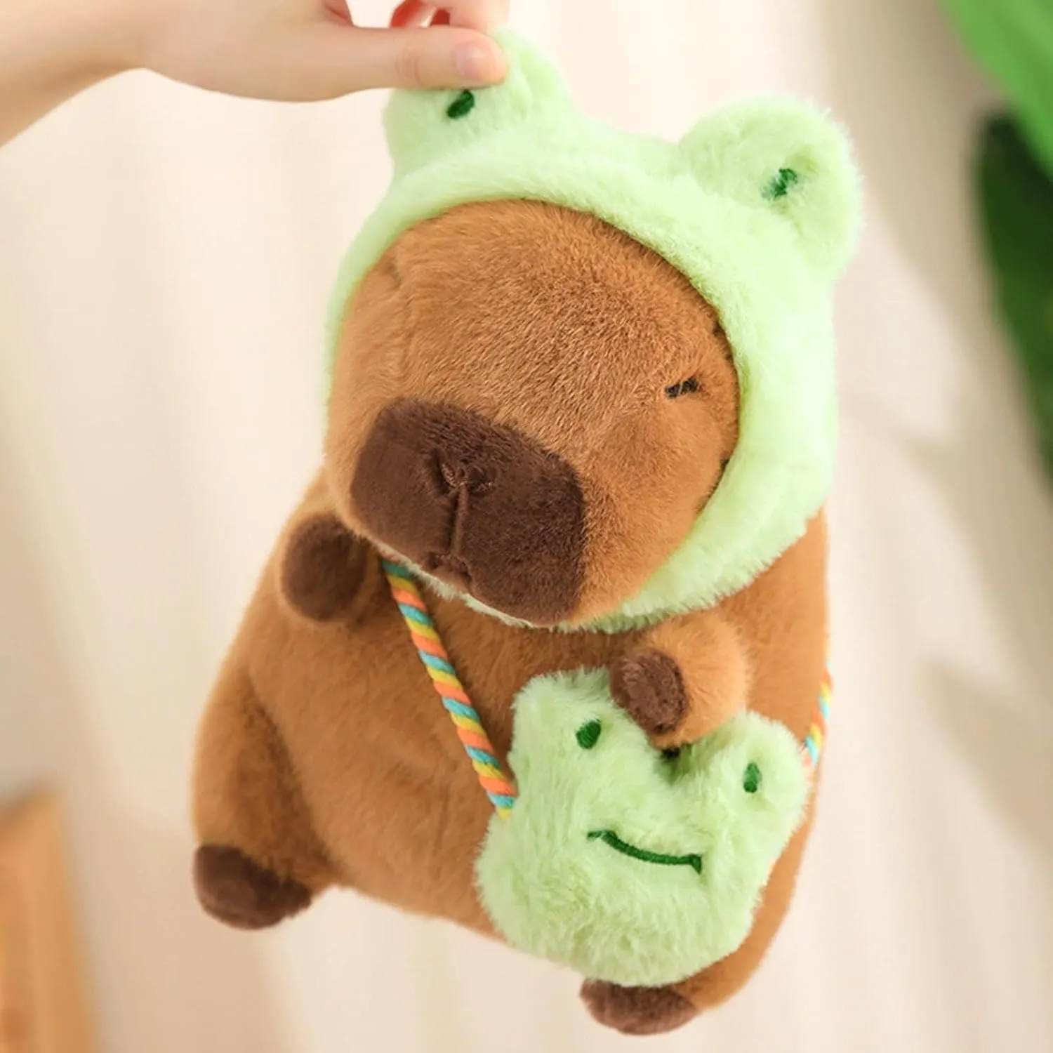 Ditucu Capybara Plush with Frog Hat & Mini Bag 9.8 inch Cute Capibara Stuffed Animal Soft Plushies Toys Gifts for Kids Adults Brown