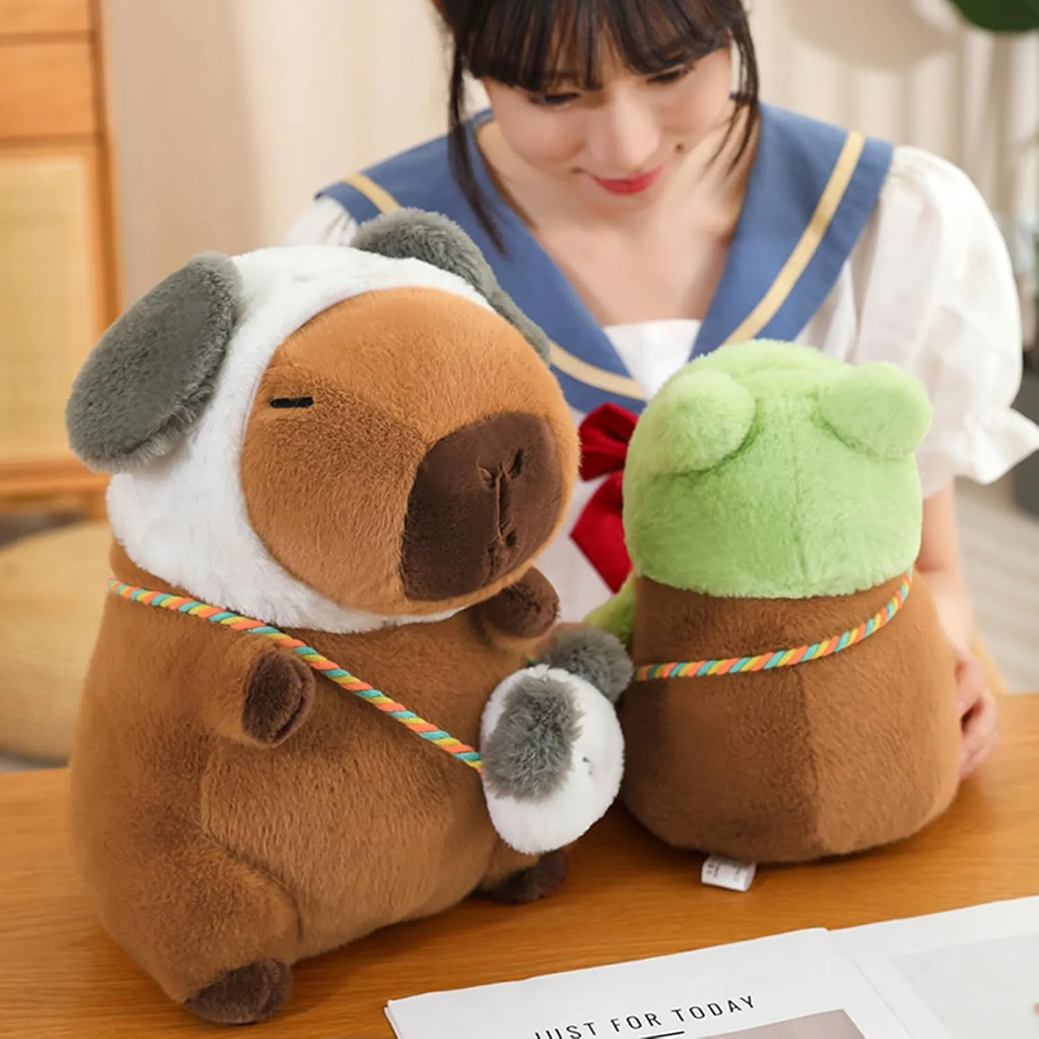 Ditucu Capybara Plush with Frog Hat & Mini Bag 9.8 inch Cute Capibara Stuffed Animal Soft Plushies Toys Gifts for Kids Adults Brown