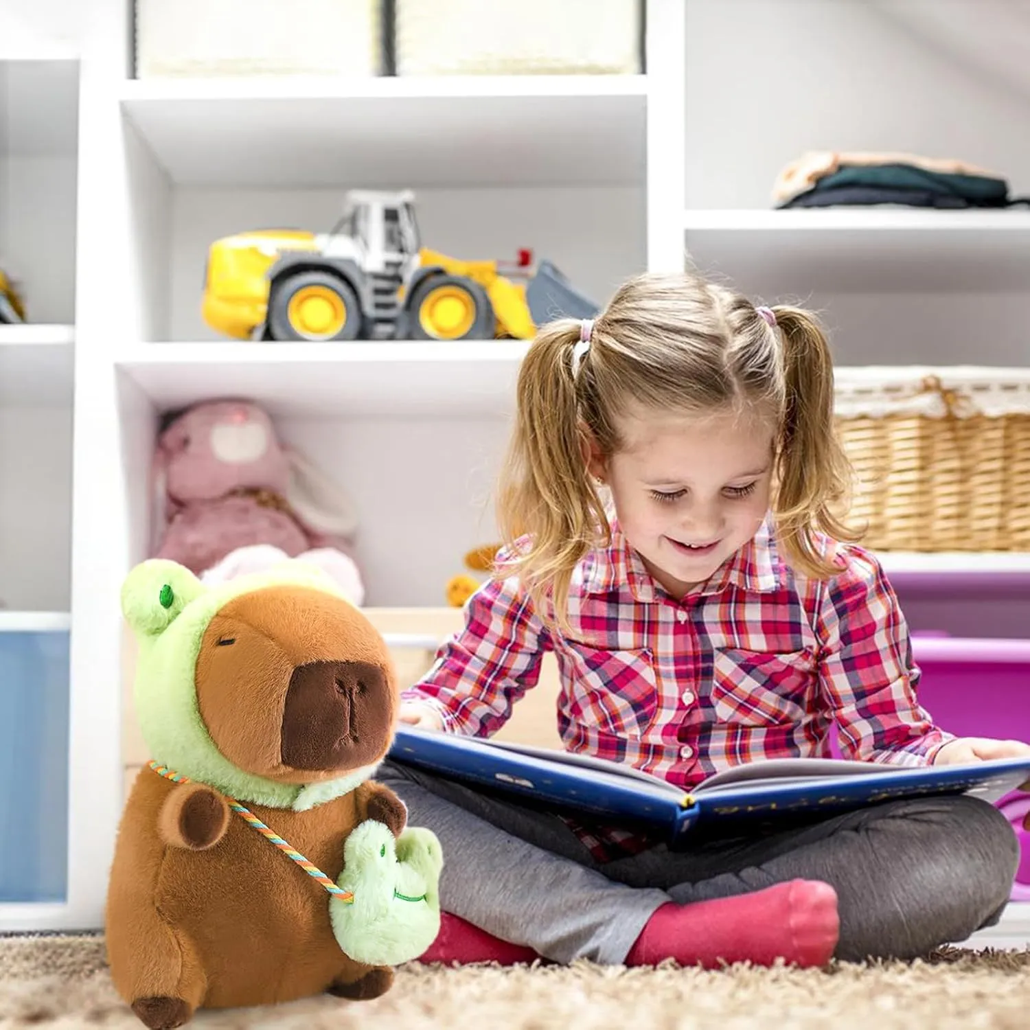 Ditucu Capybara Plush with Frog Hat & Mini Bag 9.8 inch Cute Capibara Stuffed Animal Soft Plushies Toys Gifts for Kids Adults Brown