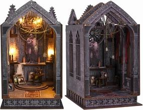 DIY Gothic Book Nook Kit, Dark Castle Bookshelf Insert Miniature Kit Booknook Bookend Stand Bookcase Model Decor Alley with LED Light Dollhouse 3D Wooden Puzzle Bookends