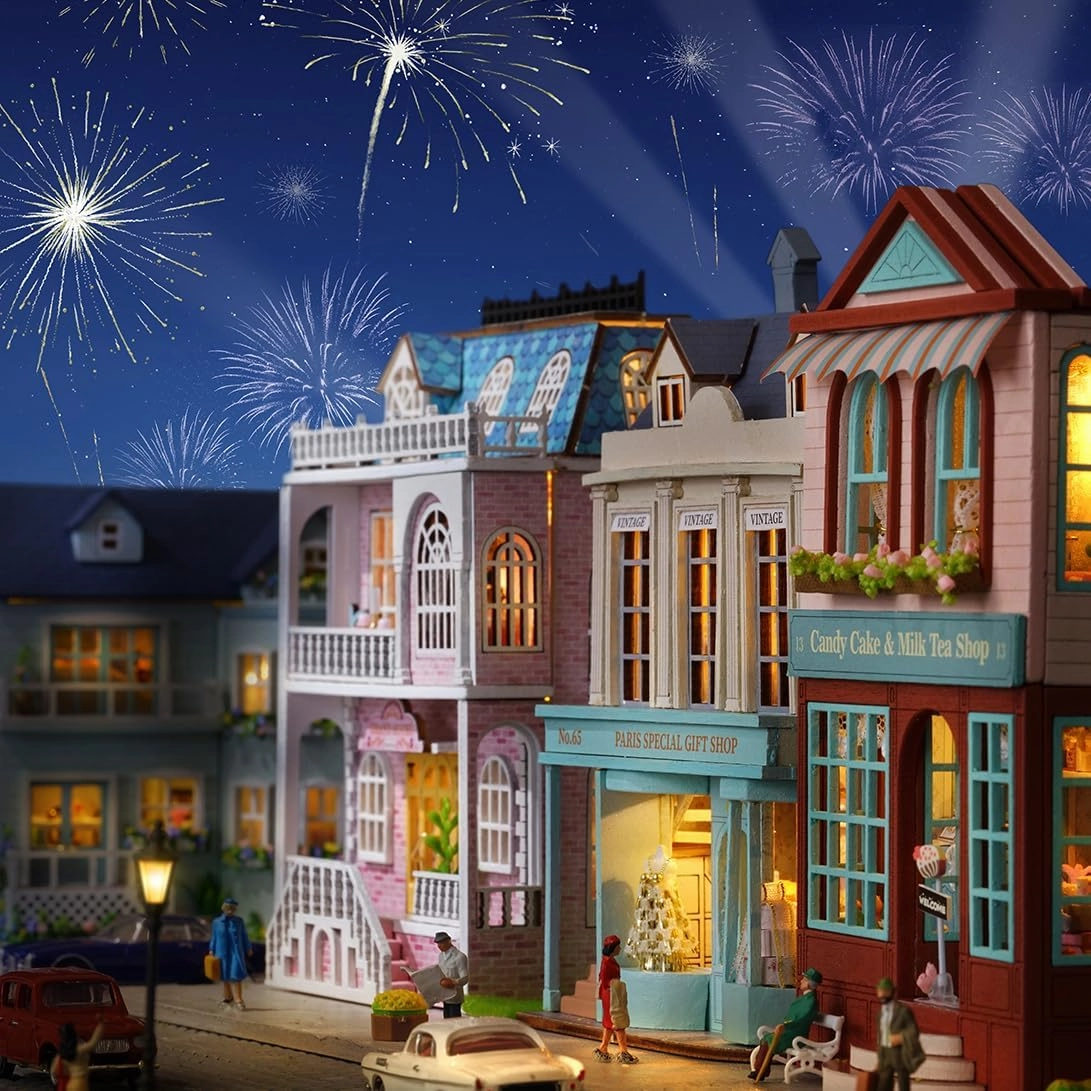 DIY Miniature House Kit, CUTEROOM Wooden Dollhouse Kit Mini House Making Kit with Furnitures, DIY Dollhouse Kit Birthday Gift for Women and Girls (Candy Cake)