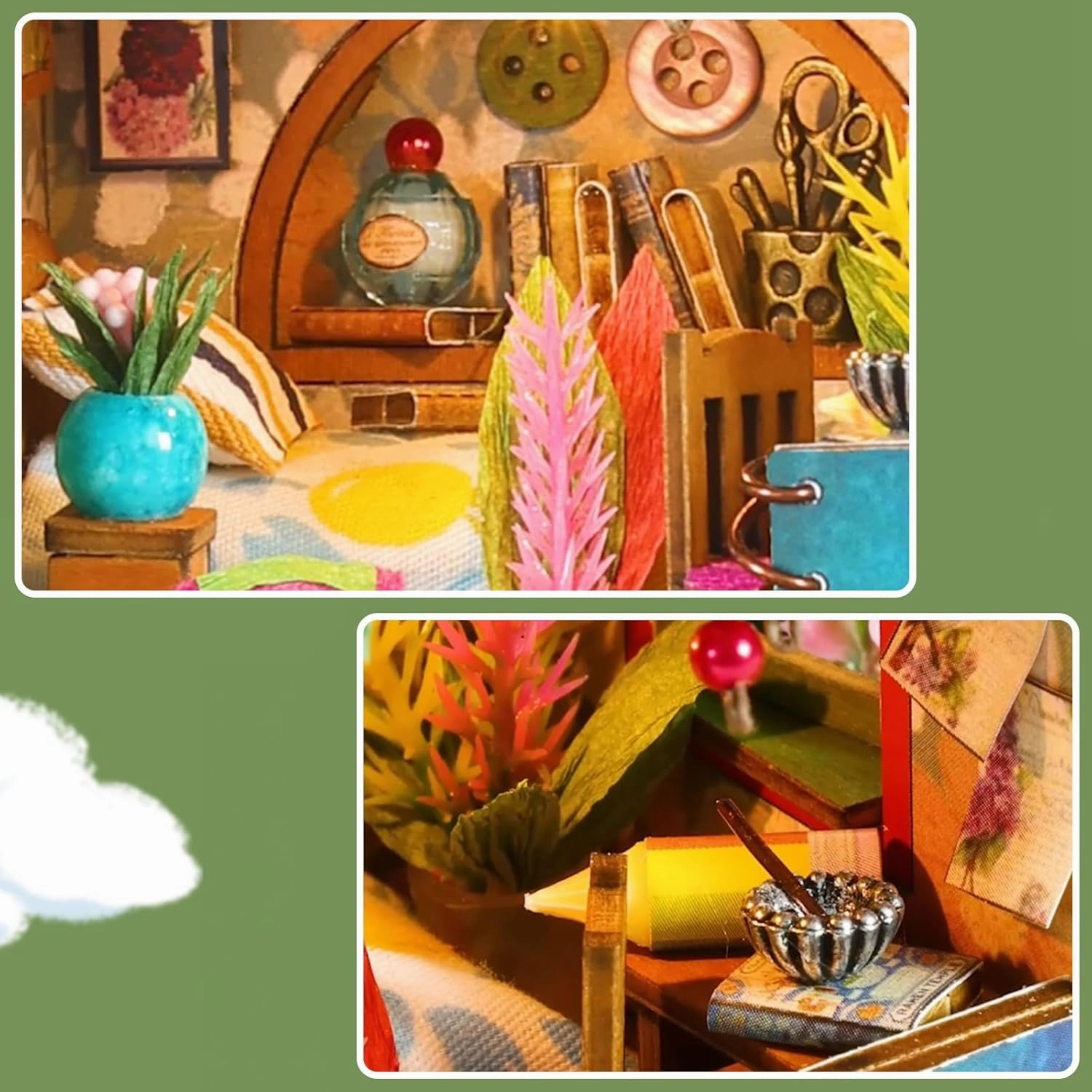 DIY Miniature House Kit, Tiny House Kit with LED, Doll House Kits for Adults to Building, Home Decorations, Gifts for Family and Friends, Bedroom Styling