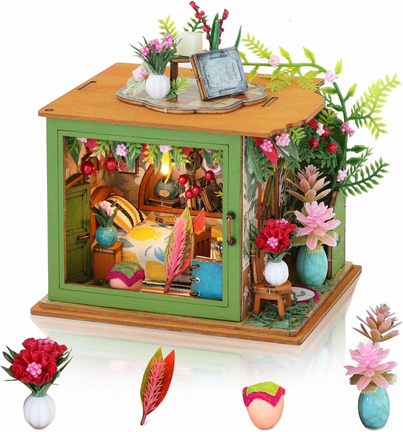 DIY Miniature House Kit, Tiny House Kit with LED, Doll House Kits for Adults to Building, Home Decorations, Gifts for Family and Friends, Bedroom Styling