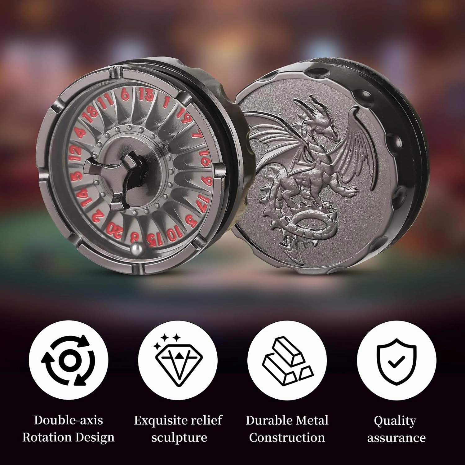 DND Dice Set with Mini Roulette Wheel – Metal D20 Roulette Dice Spinner for Dungeons & Dragons | Unique DND Gift Set with Case for RPG & Table Games(Black)