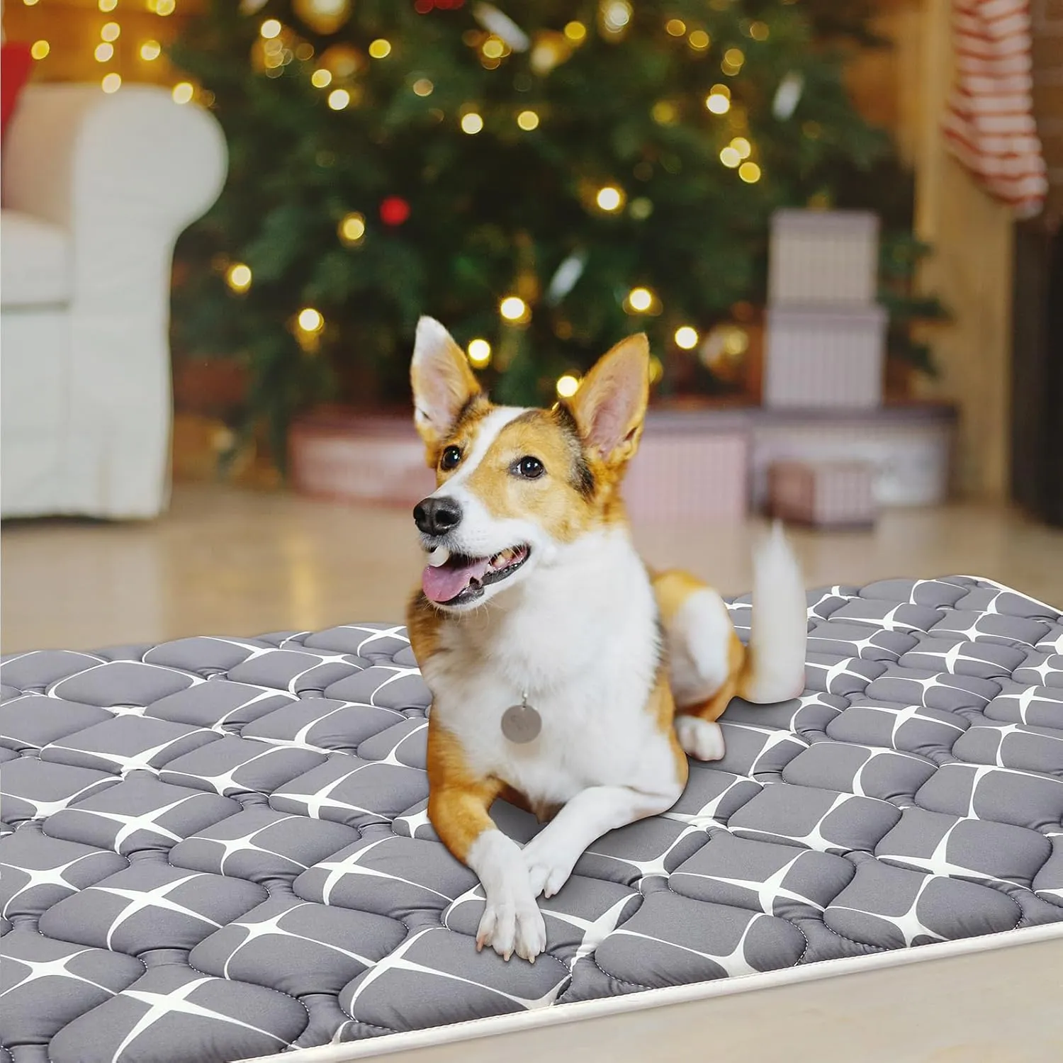 Dog Crate Mat, Ultra Soft Dog Bed Mat for Sleeping with Anti-Slip Bottom, Washable Kennel Pad for Large Medium Small Dogs Breeds with Cute Prints and Dark Colored to Hide Stains (42" X 28")