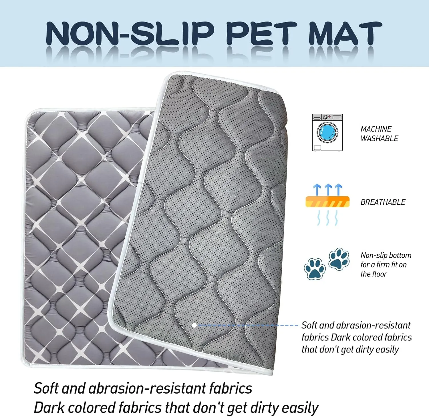Dog Crate Mat, Ultra Soft Dog Bed Mat for Sleeping with Anti-Slip Bottom, Washable Kennel Pad for Large Medium Small Dogs Breeds with Cute Prints and Dark Colored to Hide Stains (42" X 28")