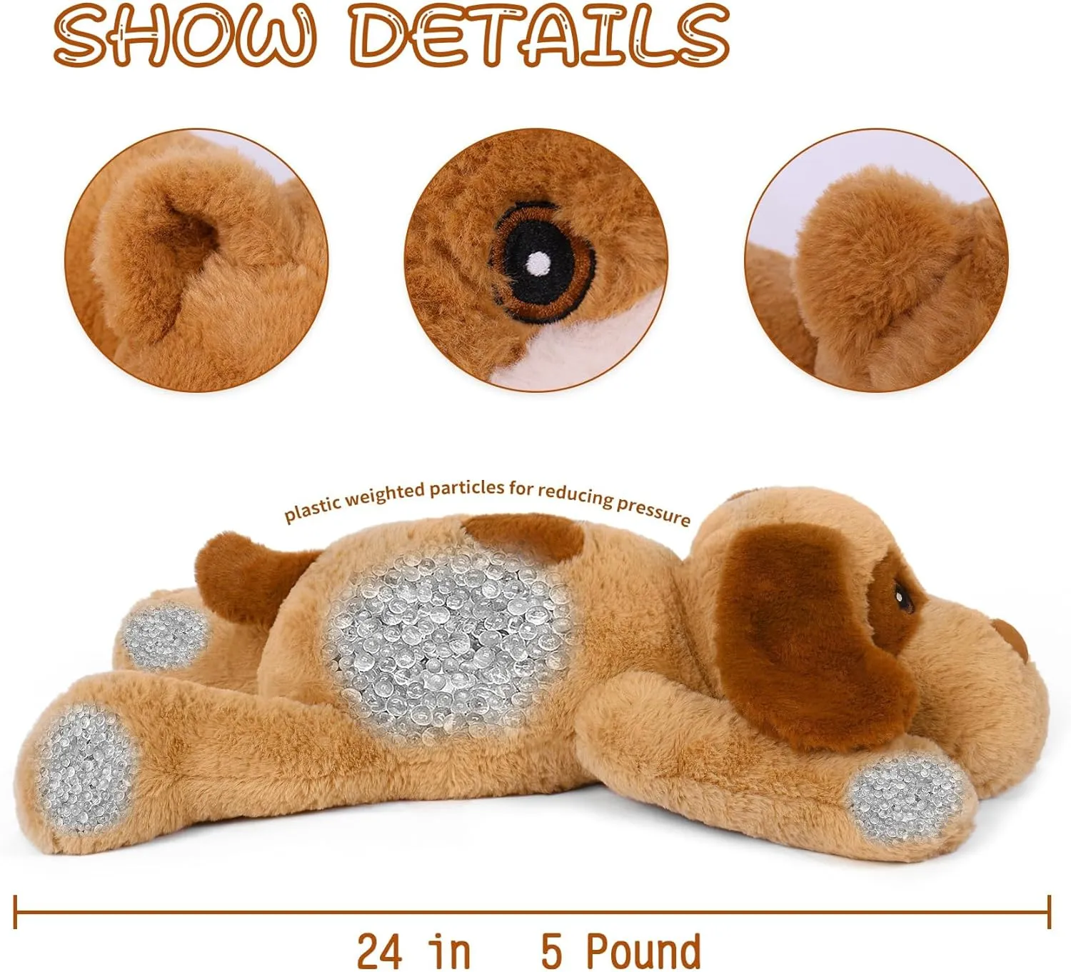 Dog Plush Weighted Stuffed Animals 5 lbs 24", Cute Brown Dog Weighted Plush Pillow Giant Stuffed Animals Gift for Kids Adults