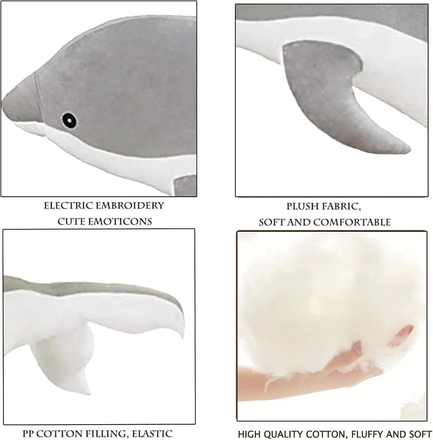 Dolphin Stuffed Animals Plush Pillow Super Soft Sea Animal Plush Toys Dolls for Boys Girls Sleeping Cushion Gift (100cm/39.37in, Grey)