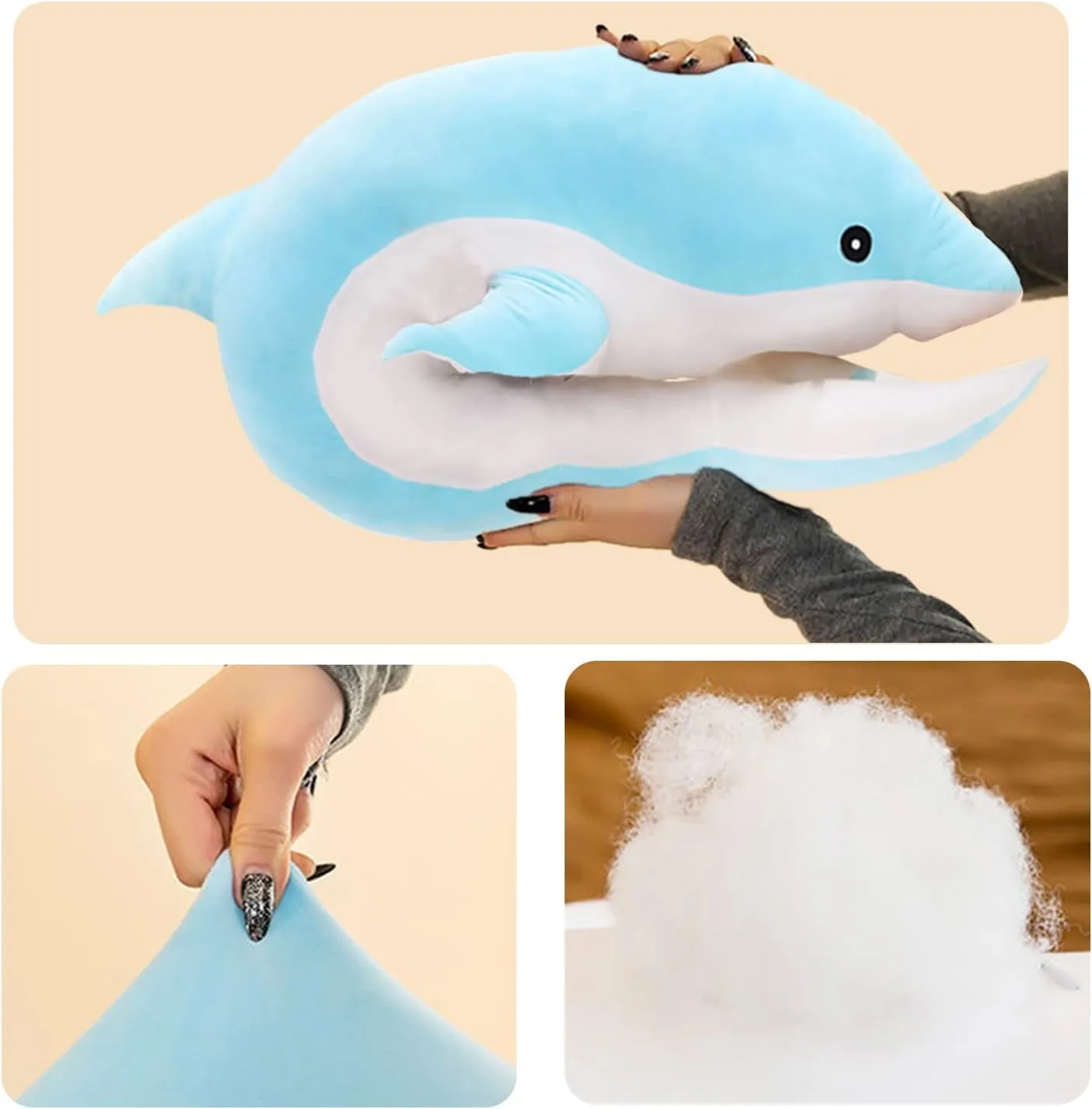 Dolphin Stuffed Animals Plush Pillow Super Soft Sea Animal Plush Toys Dolls for Boys Girls Sleeping Cushion Gift (100cm/39.37in, Grey)