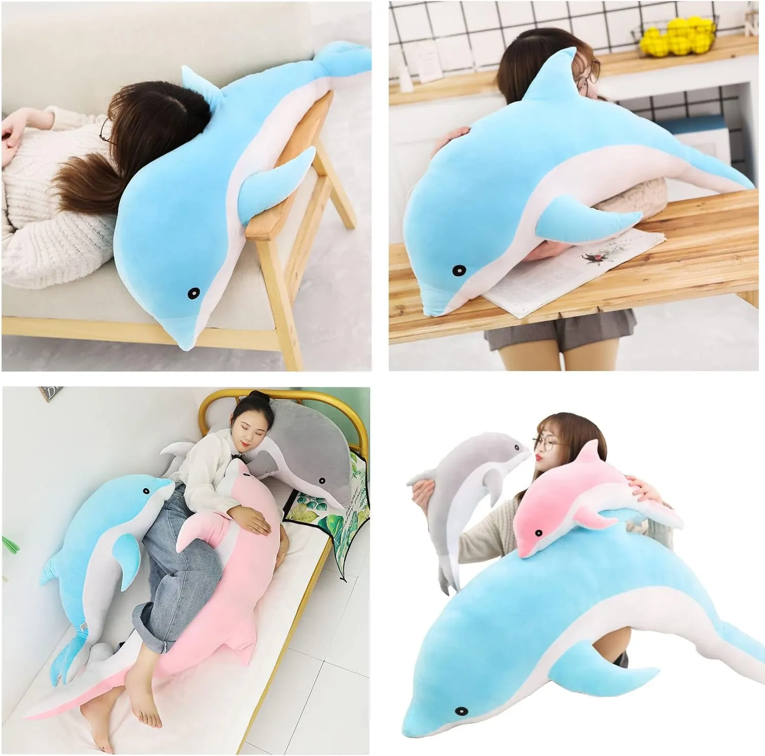 Dolphin Stuffed Animals Plush Pillow Super Soft Sea Animal Plush Toys Dolls for Boys Girls Sleeping Cushion Gift (100cm/39.37in, Grey)