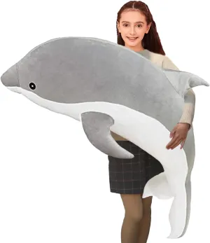 Dolphin Stuffed Animals Plush Pillow Super Soft Sea Animal Plush Toys Dolls for Boys Girls Sleeping Cushion Gift (120cm/47.24in, Grey)
