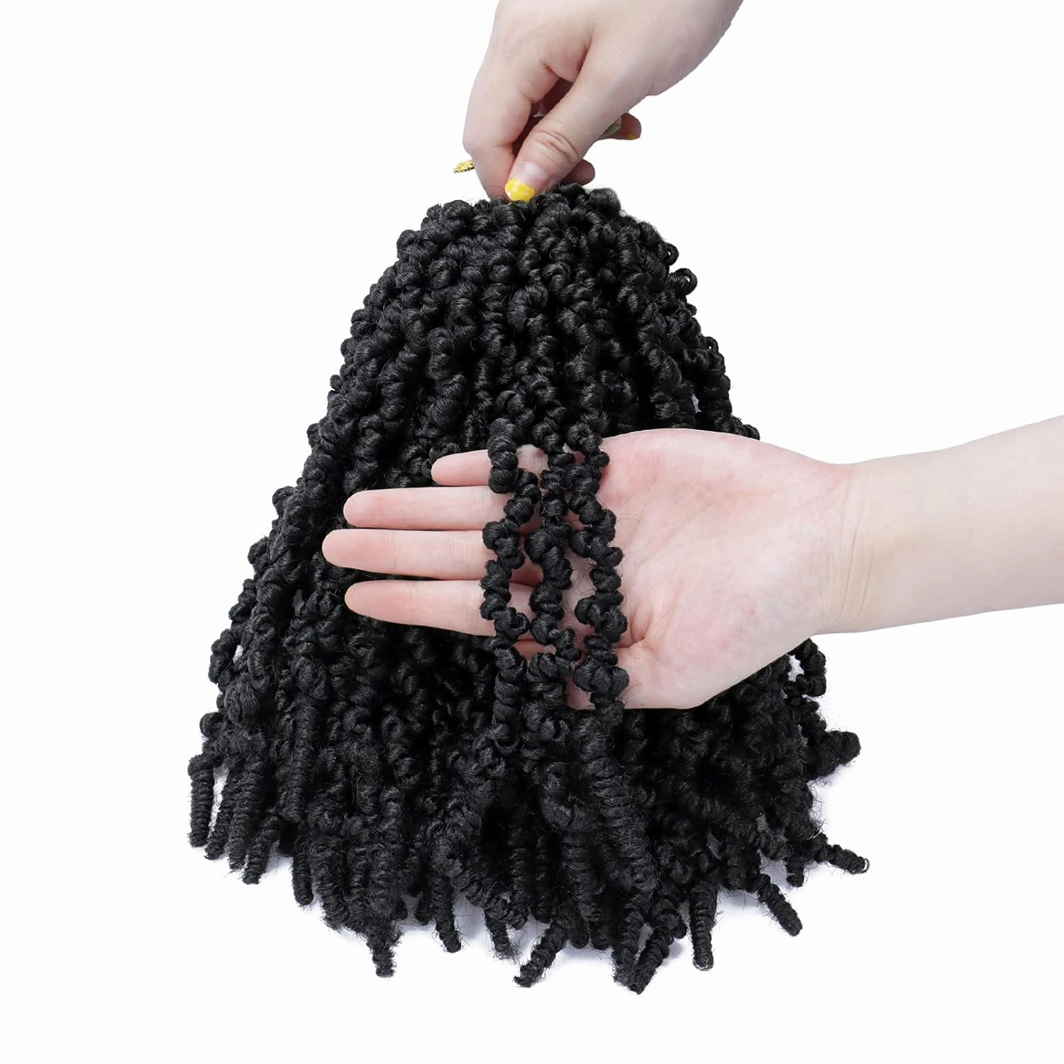 Dorsanee Pre-twisted Spring Twist Crochet Hair 10 Inch 4 Packs Short Curly Crochet Hair Pre Looped Crochet Braids Mini Passion Twists Fluffy Twist Synthetic Hair Extensions (10 Inch,1B#)