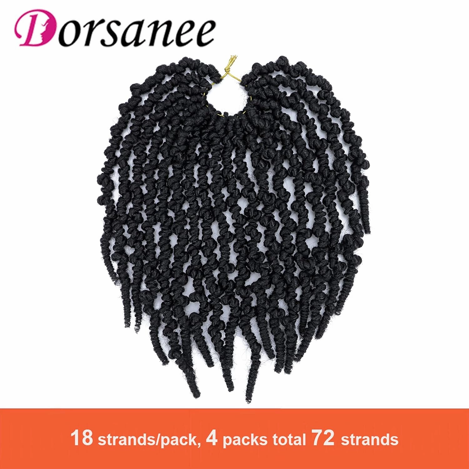 Dorsanee Pre-twisted Spring Twist Crochet Hair 10 Inch 4 Packs Short Curly Crochet Hair Pre Looped Crochet Braids Mini Passion Twists Fluffy Twist Synthetic Hair Extensions (10 Inch,1B#)