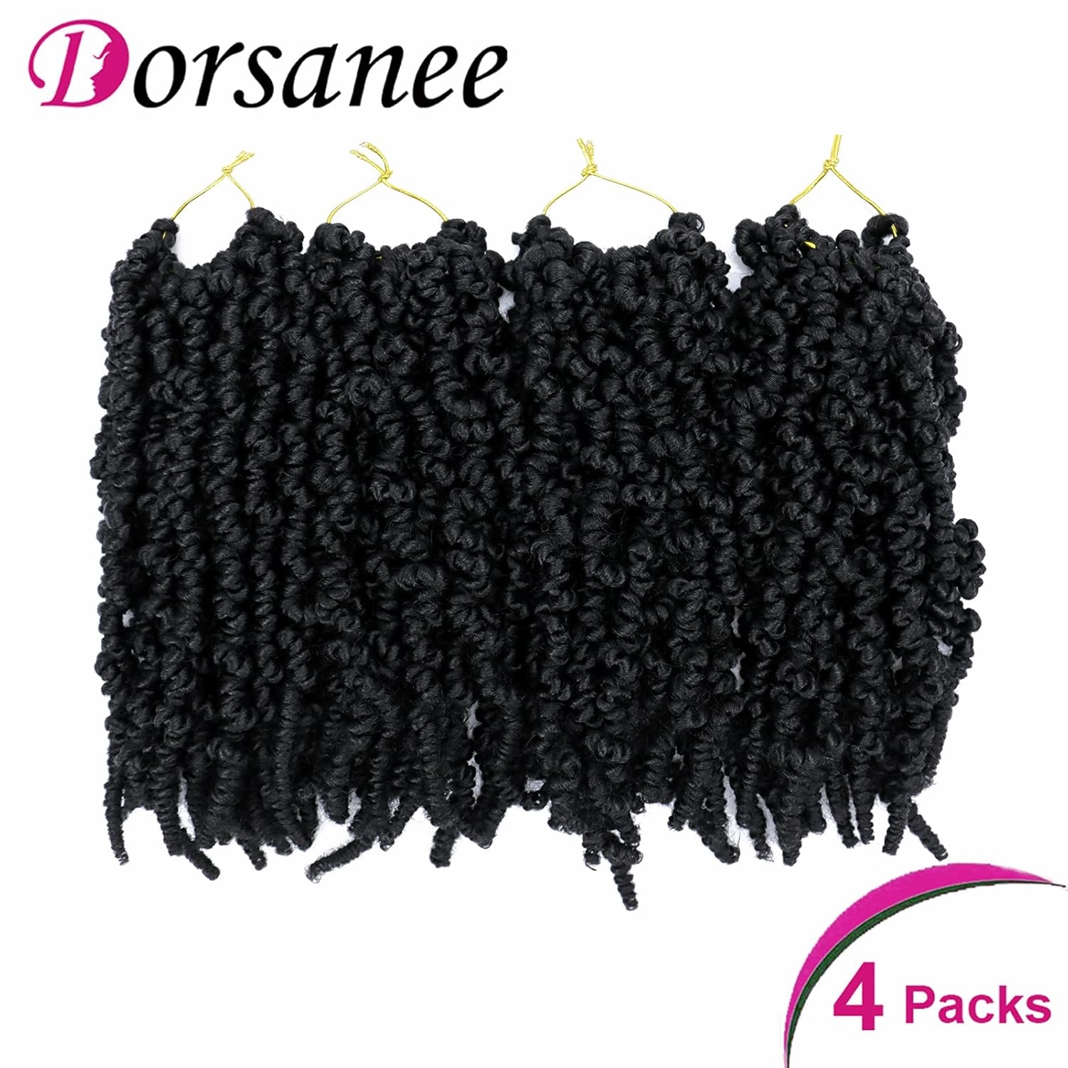 Dorsanee Pre-twisted Spring Twist Crochet Hair 10 Inch 4 Packs Short Curly Crochet Hair Pre Looped Crochet Braids Mini Passion Twists Fluffy Twist Synthetic Hair Extensions (10 Inch,1B#)
