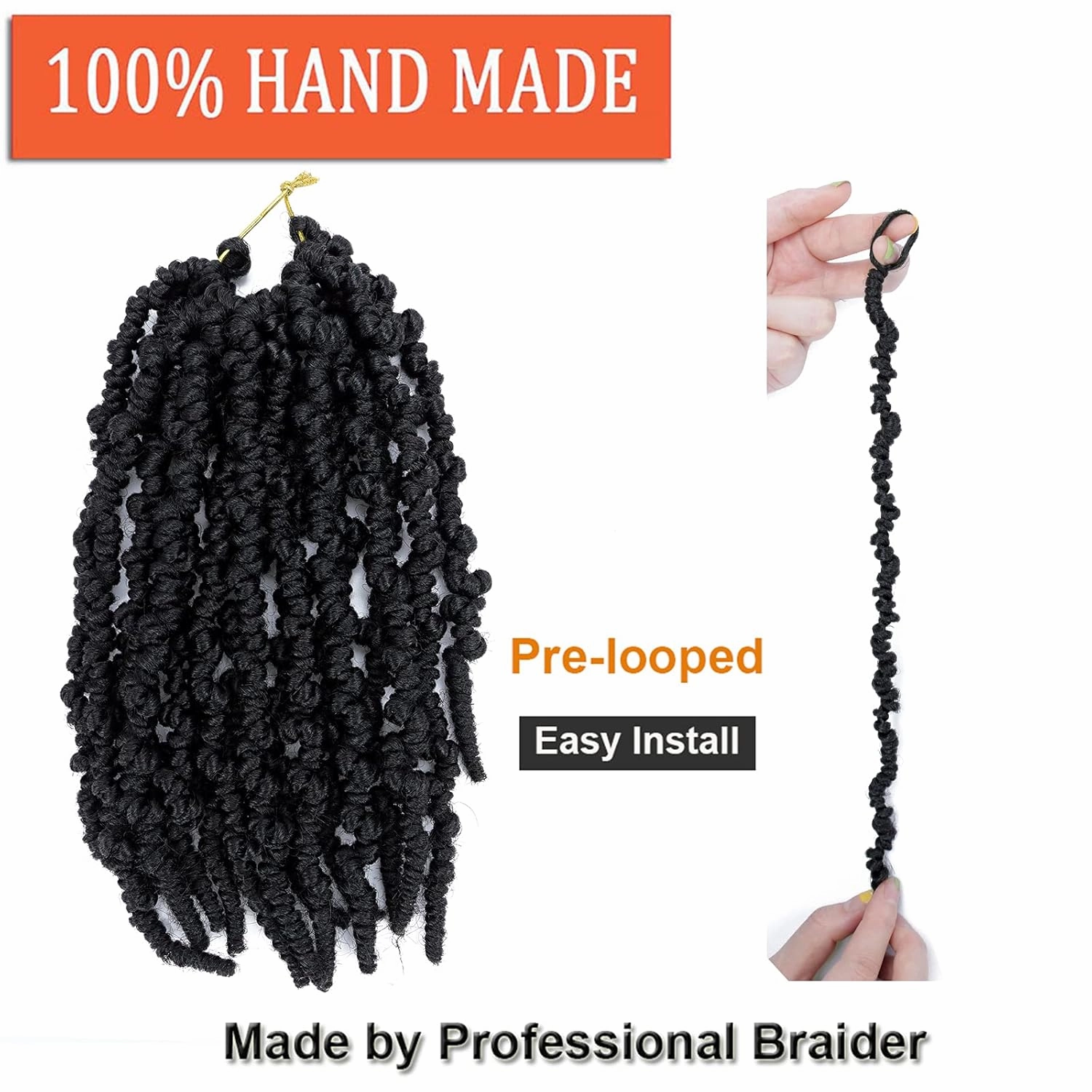 Dorsanee Pre-twisted Spring Twist Crochet Hair 10 Inch 4 Packs Short Curly Crochet Hair Pre Looped Crochet Braids Mini Passion Twists Fluffy Twist Synthetic Hair Extensions (10 Inch,1B#)