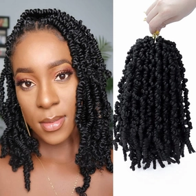 Dorsanee Pre-twisted Spring Twist Crochet Hair 10 Inch 4 Packs Short Curly Crochet Hair Pre Looped Crochet Braids Mini Passion Twists Fluffy Twist Synthetic Hair Extensions (10 Inch,1B#)