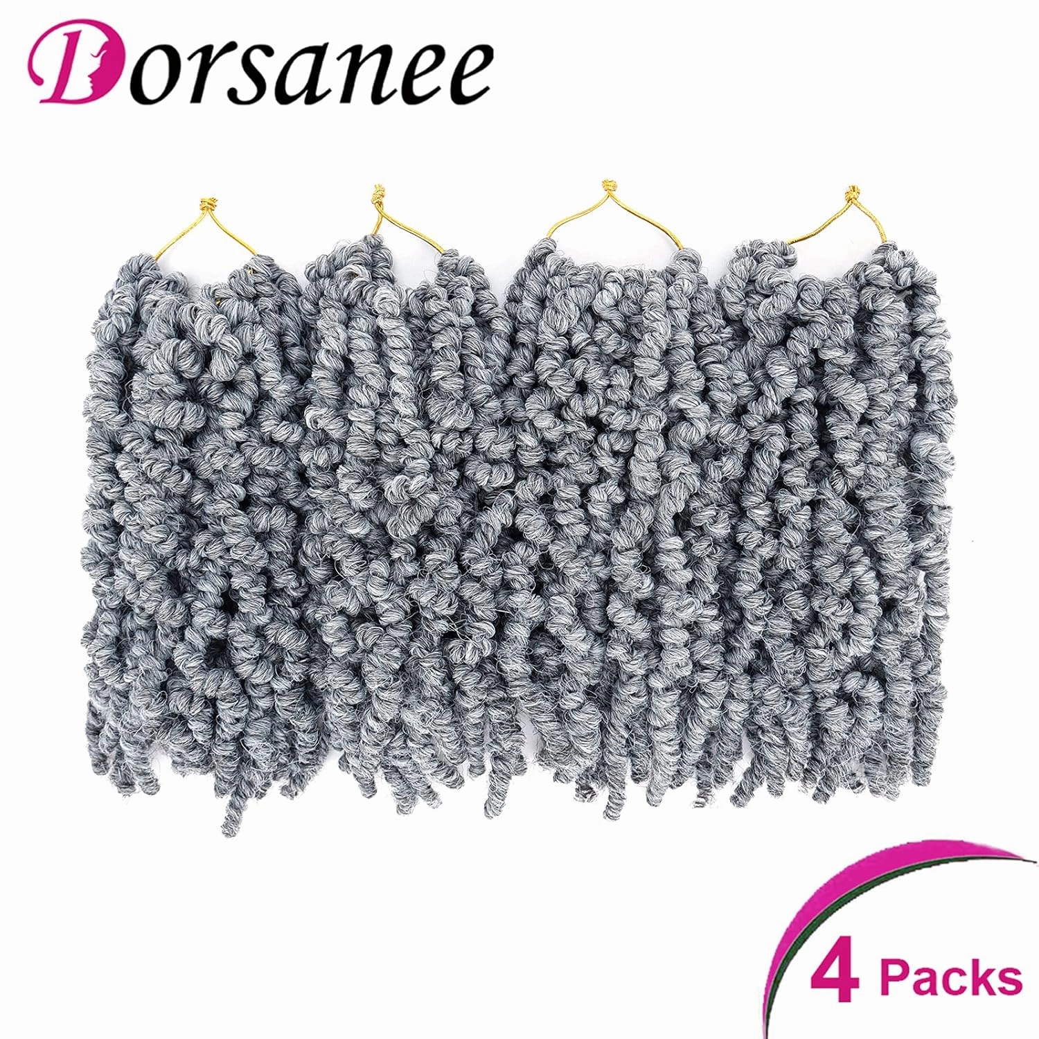 Dorsanee Pre-twisted Spring Twist Crochet Hair 10 Inch 4 Packs Short Curly Crochet Hair Pre Looped Crochet Braids Mini Passion Twists Fluffy Twist Synthetic Hair Extensions (10 Inch,Grey#)