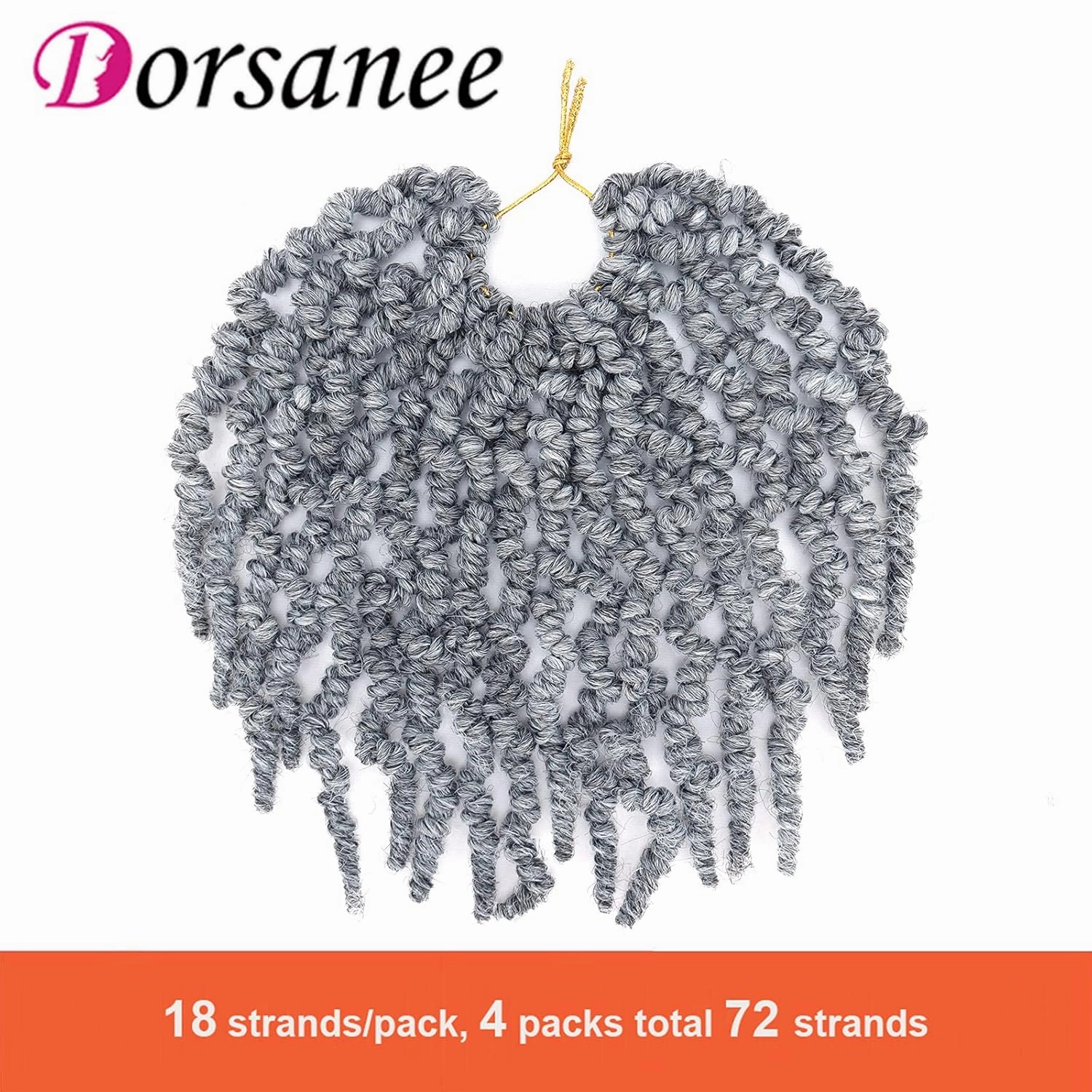 Dorsanee Pre-twisted Spring Twist Crochet Hair 10 Inch 4 Packs Short Curly Crochet Hair Pre Looped Crochet Braids Mini Passion Twists Fluffy Twist Synthetic Hair Extensions (10 Inch,Grey#)