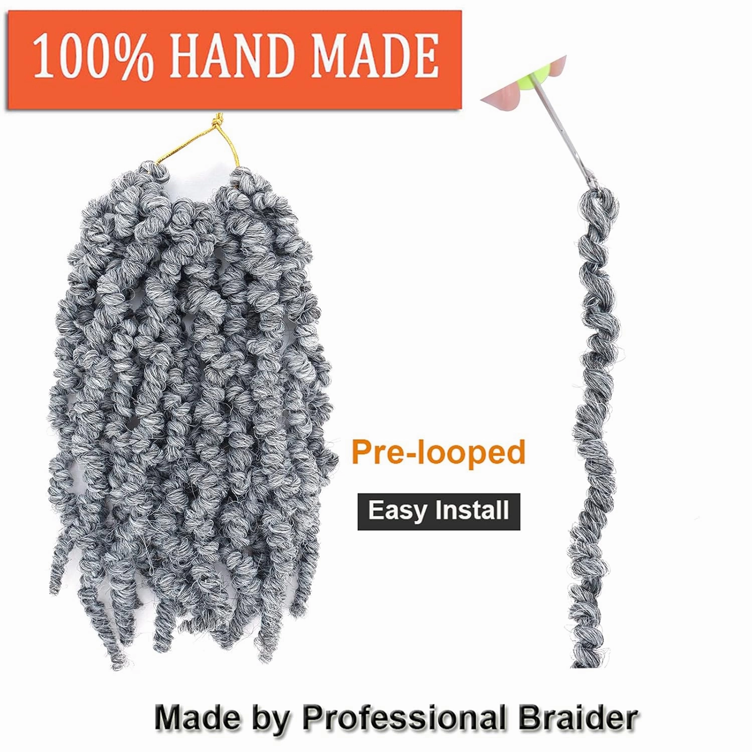 Dorsanee Pre-twisted Spring Twist Crochet Hair 10 Inch 4 Packs Short Curly Crochet Hair Pre Looped Crochet Braids Mini Passion Twists Fluffy Twist Synthetic Hair Extensions (10 Inch,Grey#)