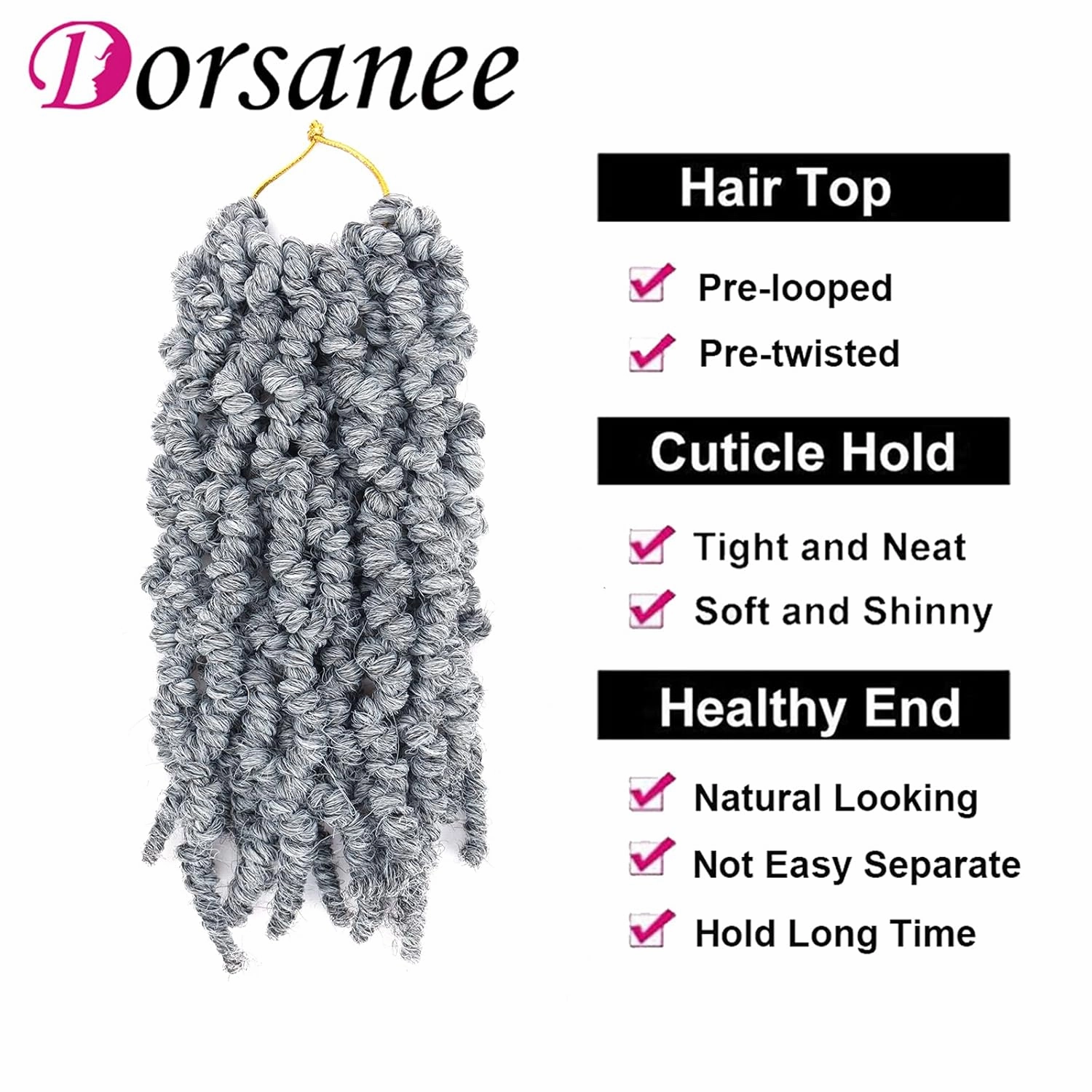 Dorsanee Pre-twisted Spring Twist Crochet Hair 10 Inch 4 Packs Short Curly Crochet Hair Pre Looped Crochet Braids Mini Passion Twists Fluffy Twist Synthetic Hair Extensions (10 Inch,Grey#)