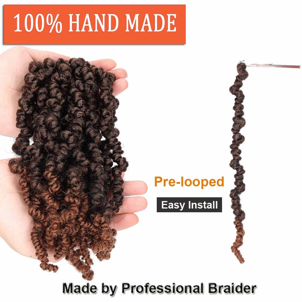 Dorsanee Pre-twisted Spring Twist Crochet Hair 10 Inch 4 Packs Short Curly Crochet Hair Pre Looped Crochet Braids Mini Passion Twists Fluffy Twist Synthetic Hair Extensions (10 Inch,T30#)