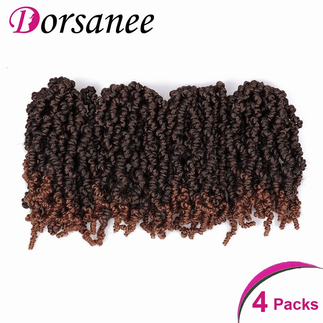 Dorsanee Pre-twisted Spring Twist Crochet Hair 10 Inch 4 Packs Short Curly Crochet Hair Pre Looped Crochet Braids Mini Passion Twists Fluffy Twist Synthetic Hair Extensions (10 Inch,T30#)