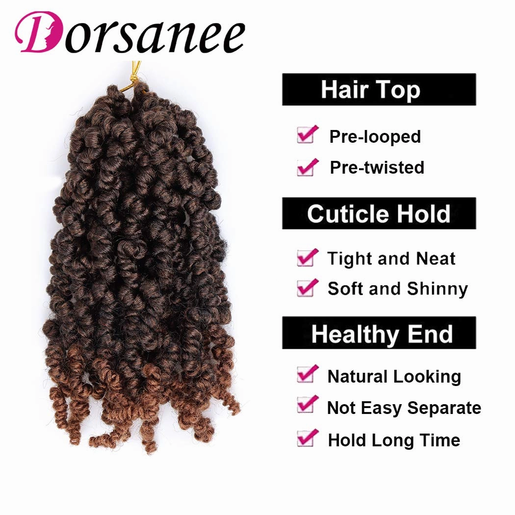 Dorsanee Pre-twisted Spring Twist Crochet Hair 10 Inch 4 Packs Short Curly Crochet Hair Pre Looped Crochet Braids Mini Passion Twists Fluffy Twist Synthetic Hair Extensions (10 Inch,T30#)