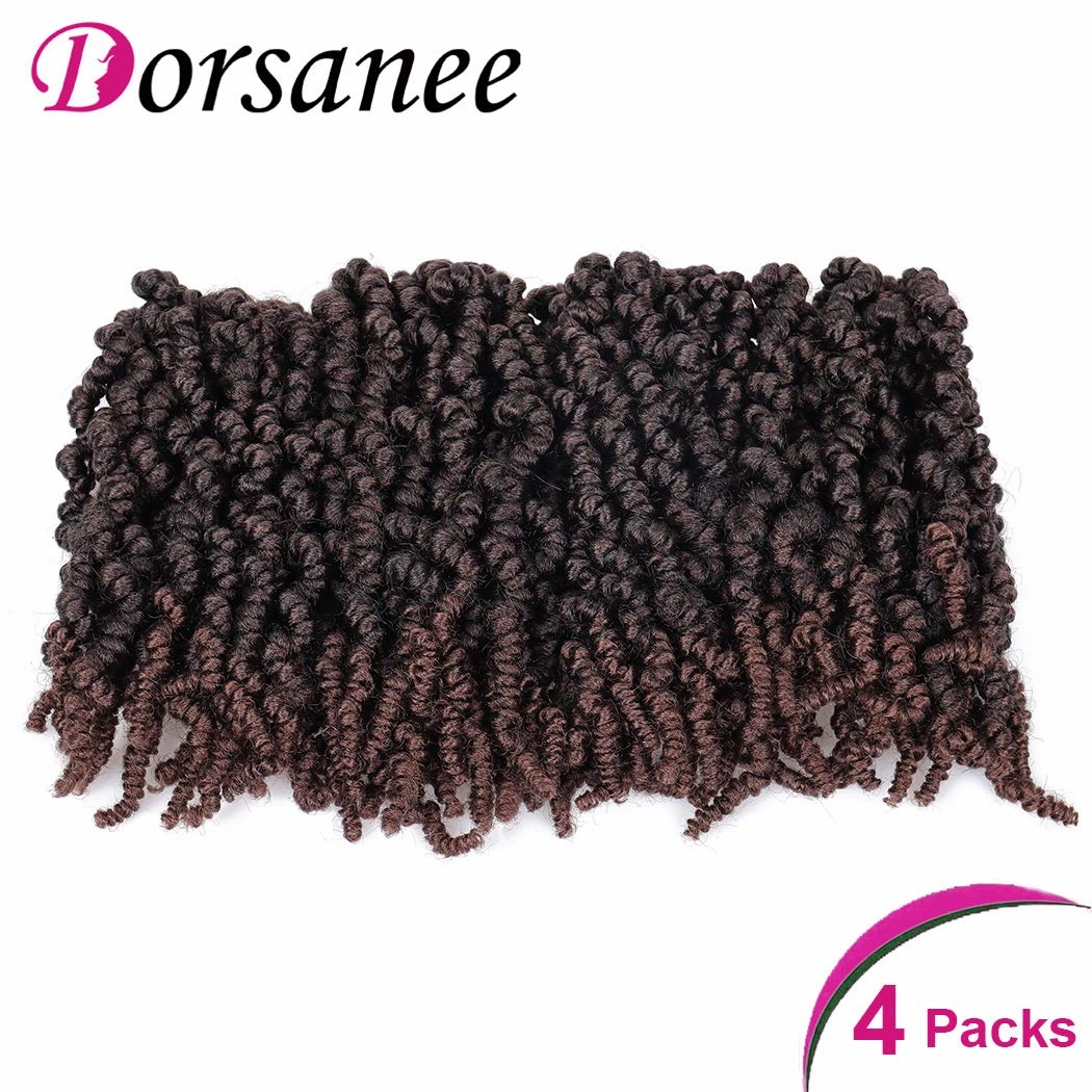 Dorsanee Pre-twisted Spring Twist Crochet Hair 10 Inch 4 Packs Short Curly Crochet Hair Pre Looped Crochet Braids Mini Passion Twists Fluffy Twist Synthetic Hair Extensions (10 Inch,T33#)