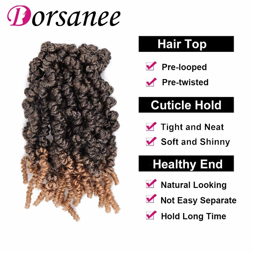 Dorsanee Pre-twisted Spring Twist Crochet Hair 8 Inch 4 Packs Short Curly Crochet Hair Pre Looped Crochet Braids Mini Passion Twists Fluffy Twist Synthetic Hair Extensions (8 Inch,T27#)