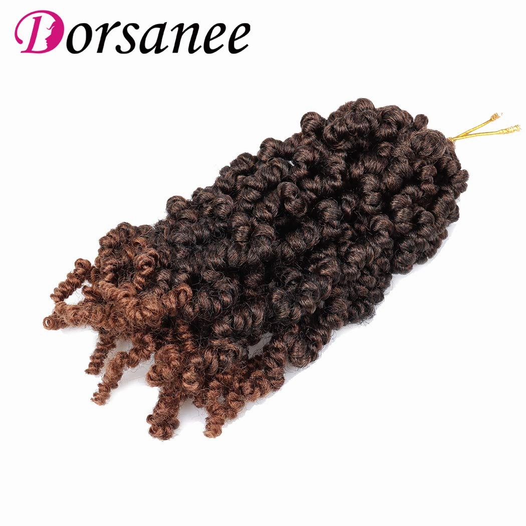 Dorsanee Pre-twisted Spring Twist Crochet Hair 8 Inch 4 Packs Short Curly Crochet Hair Pre Looped Crochet Braids Mini Passion Twists Fluffy Twist Synthetic Hair Extensions (8 Inch,T30#)