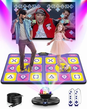 Double Dance Mat - Wireless Electronic Dance Mat for TV with Camera, Anti-Slip Fitness Dance Pad for Kids & Adults, Dance Game Mat Toy Gift for 3-12 Year Old Girls & Boys (Purple)